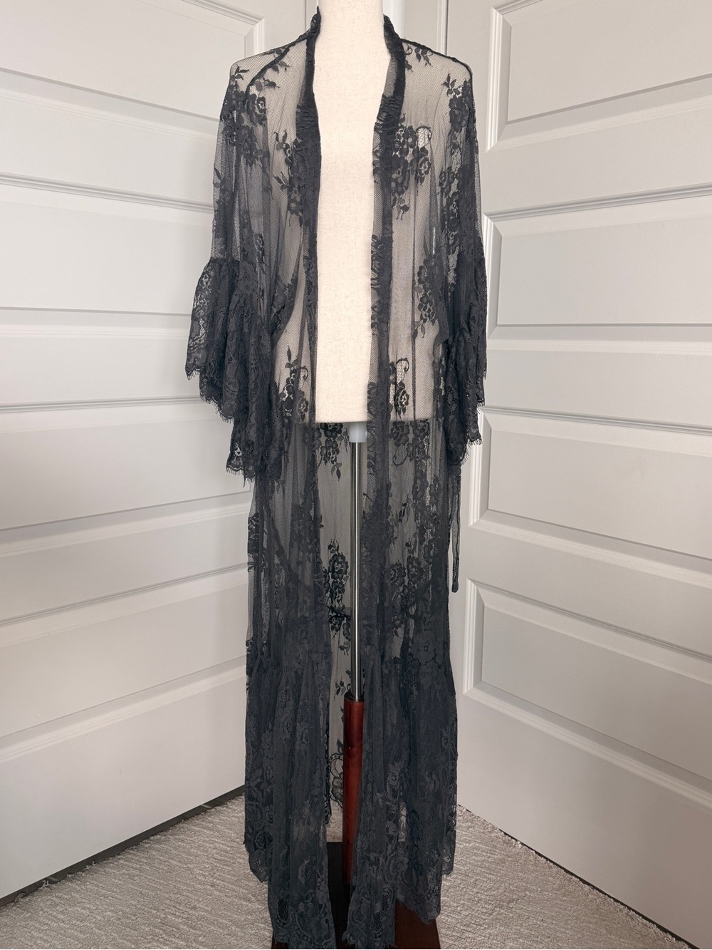 Sheer Black Lace Kimono Duster - Unbranded